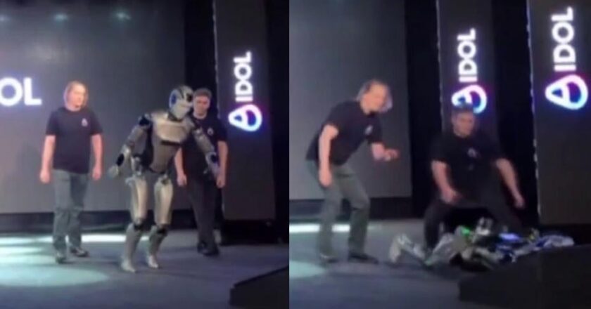 Rus robot tanıtımda yere kapaklandı ve parçalandı